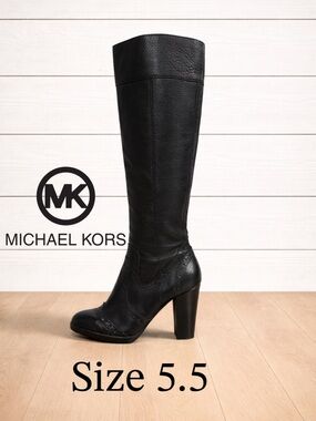 👢💜💕 Michael Kors Leather Knee High Boots 5.5 Black Tall Boots Stitch Detail